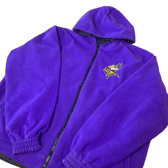 Vintage Minnesota Vikings Jacket Size XL Reversible Hooded Purple Fleece Parka - Picture 6 of 15